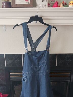 Denim Overall Shorts with Front Pocket - Blue